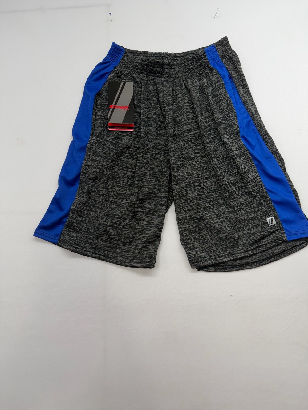 Cougar Boys Heathered Gray Athletic Shorts with Blue Side Panels size 8 NWT
